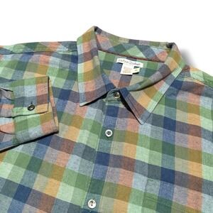 Carbon 2 Cobalt Button Up Shirt Mens XL Green Plaid 100% Cotton Knit Long Sleeve